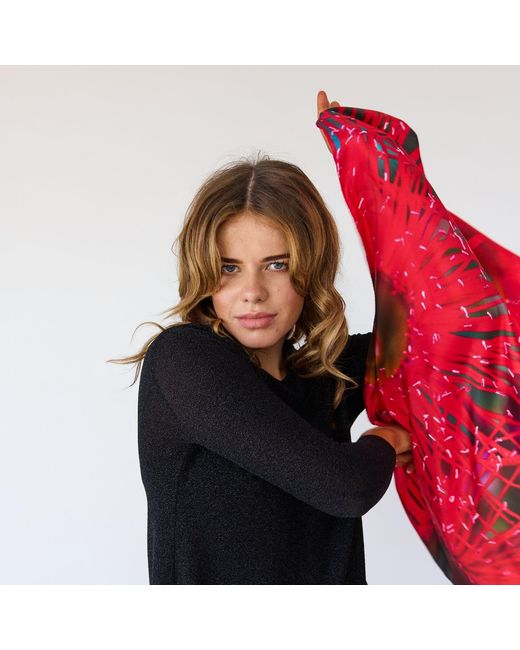 Lindsay Nicholas New York Red Melbourne Scarlet Burst Silk Scarf