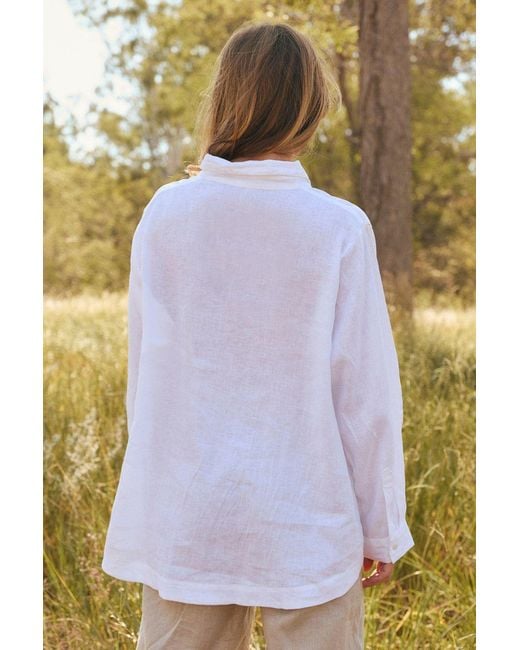Adrift Clothing White Oversized Linen Boyfriend Shirt