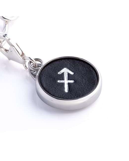 N'damus London White Sagittarius Zodiac Sterling & Leather Curb Bracelet