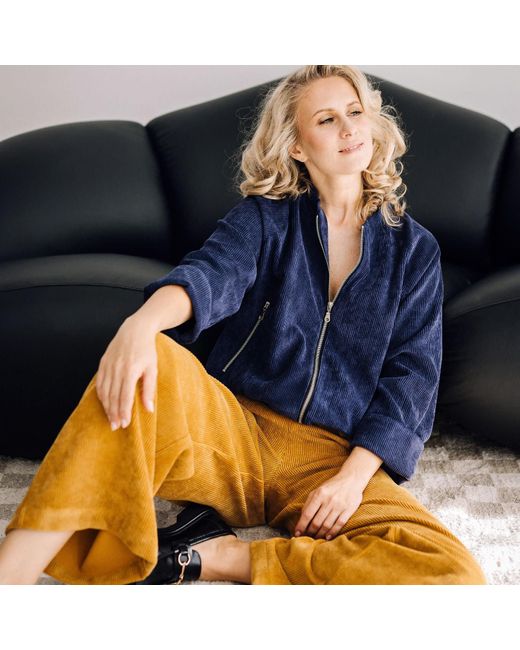Fio Studio by Aleksandra Blue Corduroy Bomber Jacket