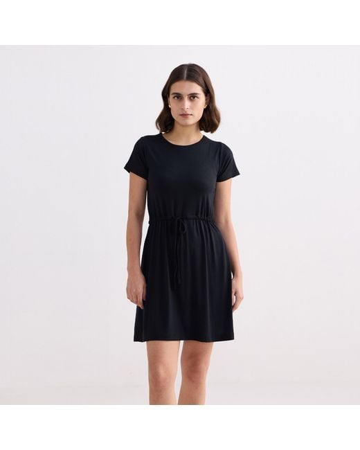 REISTOR Black Drawstring Short T-Shirt Dress