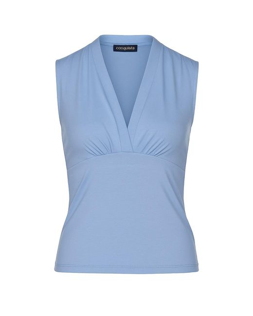 Conquista Blue Bell Sleeveless V-Neck Fitted Top – Soft Viscose-Blend Fabric