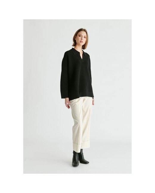 Paisie Blue Polo Collar Ribbed Jumper