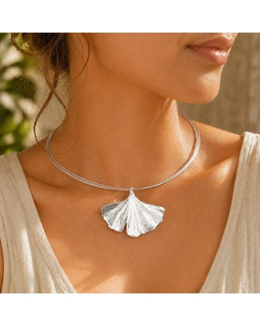 Mother Nature Jewelry White Ginkgo Biloba Leaf Necklace, Handmade Statement Pendant