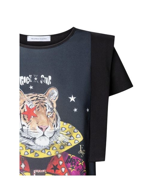 The Extreme Collection Black Structured T-Shirt With Tiger Print