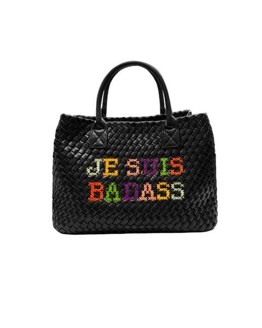 Lilly Loves Black Je Suis Badass Vegan Embrodiered Bag