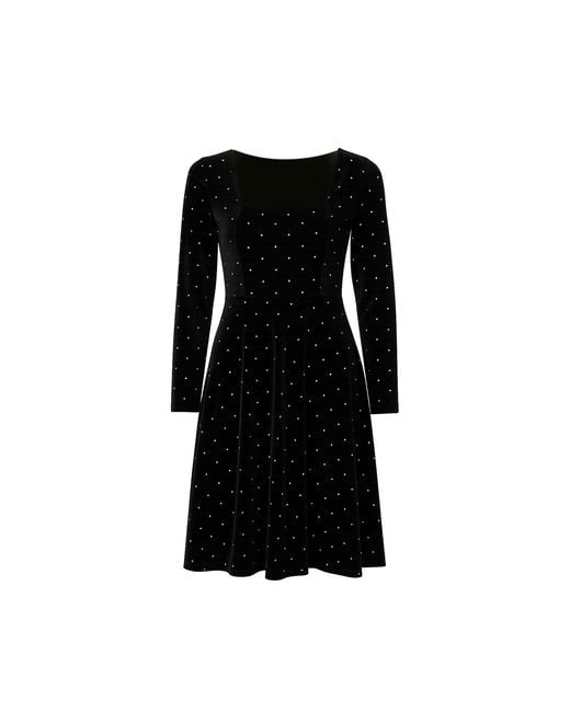 Yumi' Black Skater Dress With Diamantes & Long Sleeve