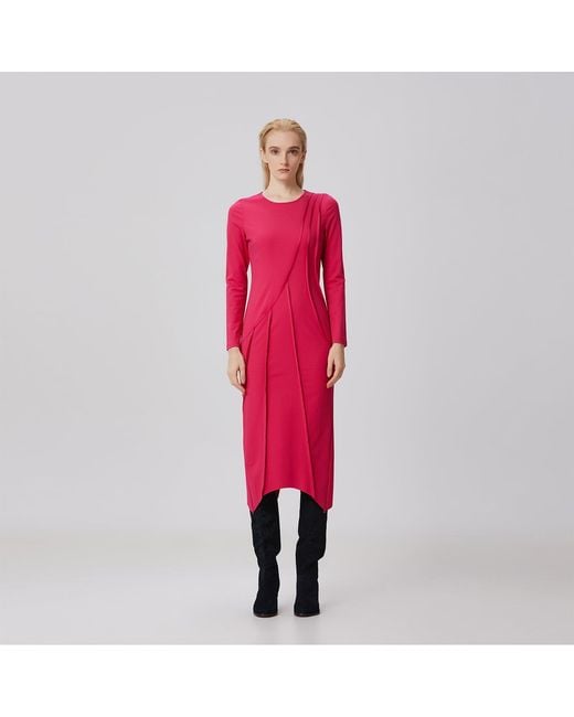 Smart and Joy Red Asymmetric Structural Lines Dress