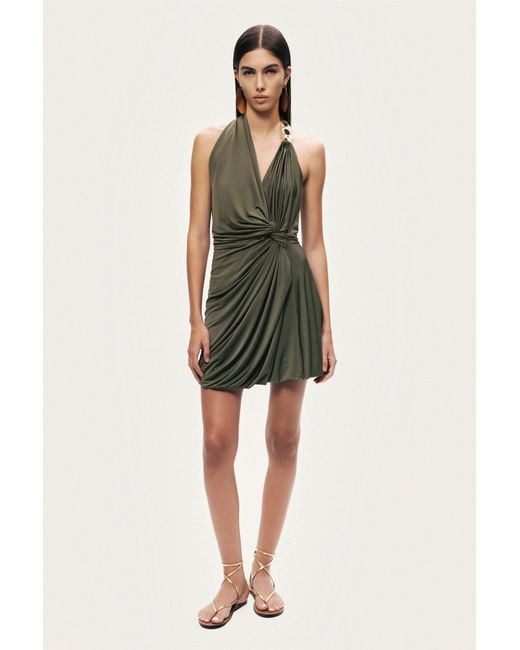 Nocturne Green Neutrals Draped Halter Mini Dress