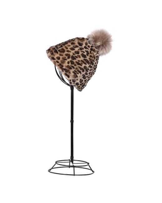 Owen Barry Brown Sheepskin Pull On Beanie Pom Pom Leopard Joni