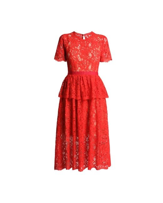 Rumour London Red Lucia Lace Midi Dress With Peplum