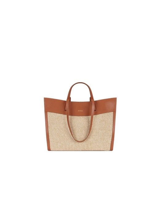 Saonara Brand Brown Neutrals Shopping Bag Caramel Raffia Leather