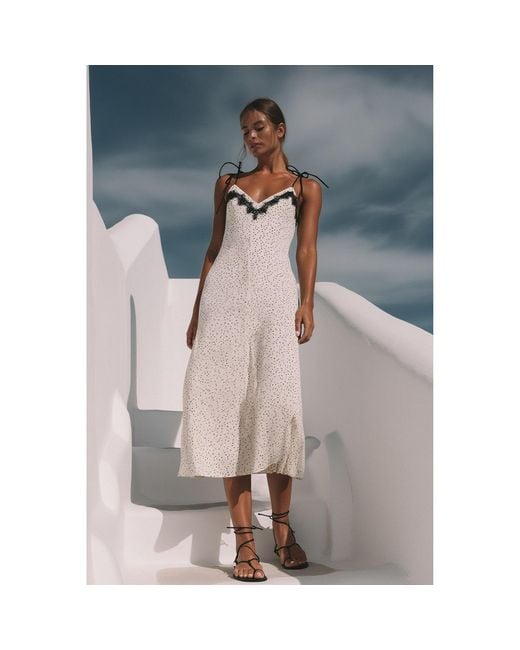 2KStyle White Caroline Lace-Trimmed Polka-Dot Slip Midi Dress