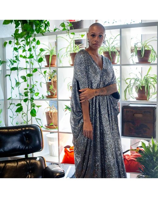 Jennafer Grace Gray Gunmetal Sequin Caftan Kaftan Dress
