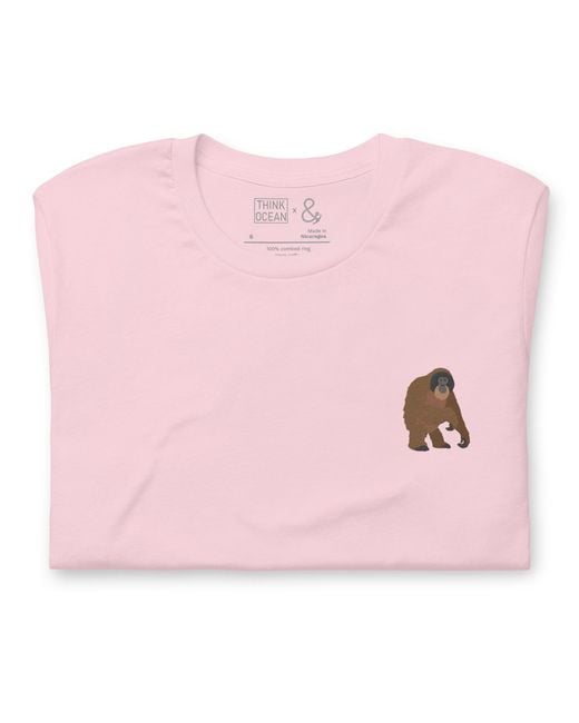 Anchor and Crew Pink Cotton Think Ocean Orangutan Aspirations Cotton Embroidered T-Shirt for men