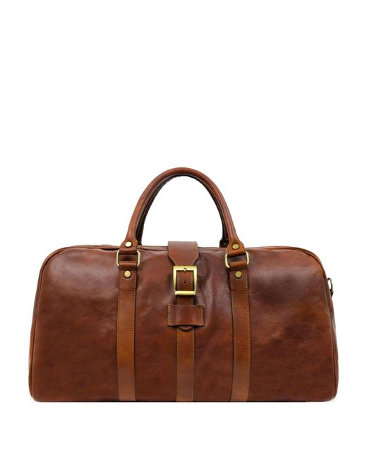 Time Resistance Brown Cognac Matte Leather Duffel Bag For for men