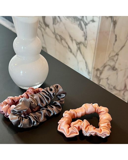Soft Strokes Silk Multicolor Set Of Three Pure Mulberry Silk Mini Scrunchies Weekly Special Hair Ties Rose Romance