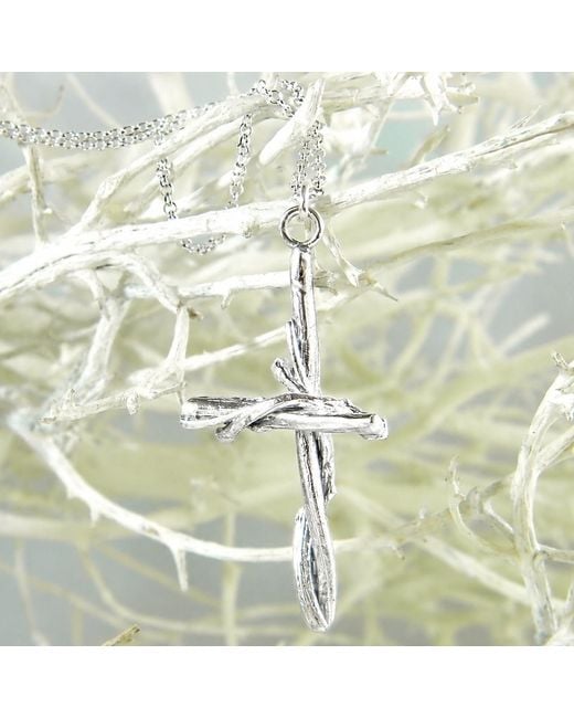 Mother Nature Jewelry Metallic Cross Necklace, Handmade Tree Twig Pendant