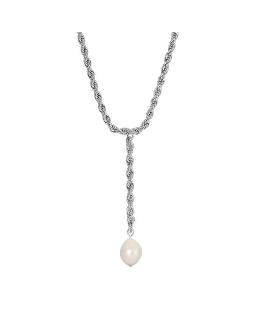 Leeada Jewelry Metallic Bryn Pearl Lariat Necklace