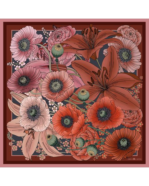Emily Carter Red The Lily & Poppy Silk Scarf