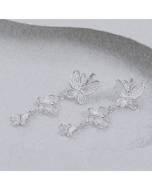 Far East Jewelry White Handcrafted Butterfly Shadow Earrings