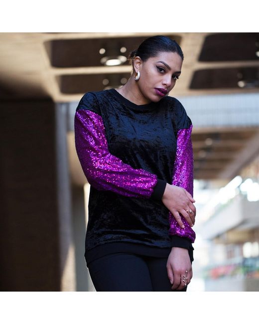 Quillattire Purple Retro Sequin & Velvet Jumper