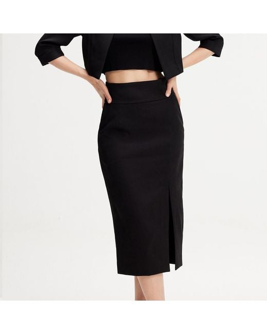 Smart and Joy Blue Front Slit Pencil Skirt