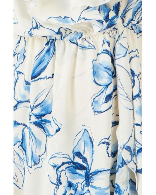 Yumi' Blue Neutrals Ivory Floral Print Bardot Midi Dress With Dip Hem