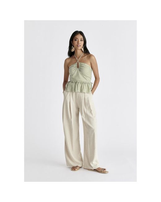 Paisie White Halterneck Peplum Top