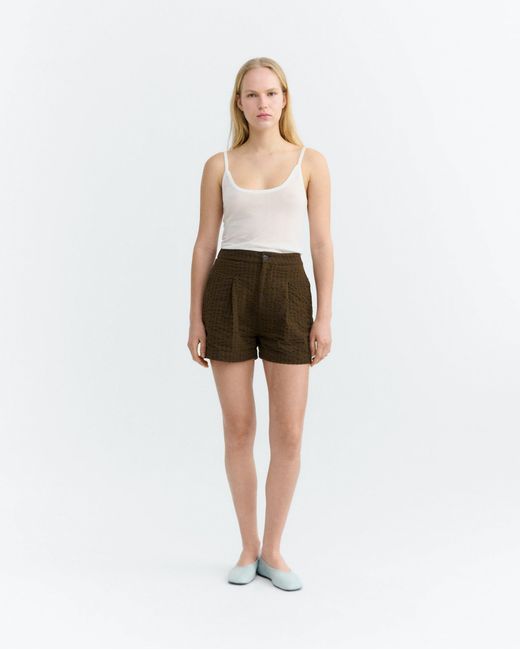 Thinking Mu Brown Seersucker Shorts Narciso
