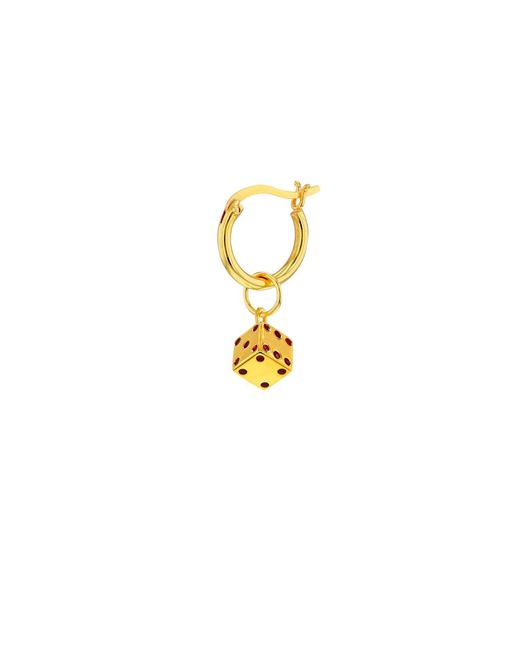 True Rocks Metallic 18kt Gold Plated & Red Mini Dice Charm On Gold Hoop for men