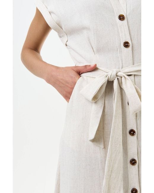 Louche White Reese Linen Mix Button Through Midi Shirt Dress