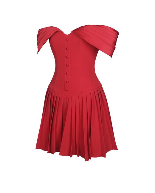 Miss Circle New York Red Narelle Crimson Off-Shoulder Sweetheart Drop Waist Mini Dress