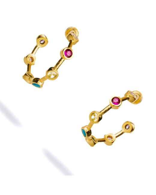 Ebru Jewelry Metallic Multi Gemstone Hoop Joy Earrings