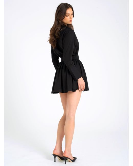 Miss Circle New York Black Jamila Shirt Mini Dress With Embroidered Waist Detail