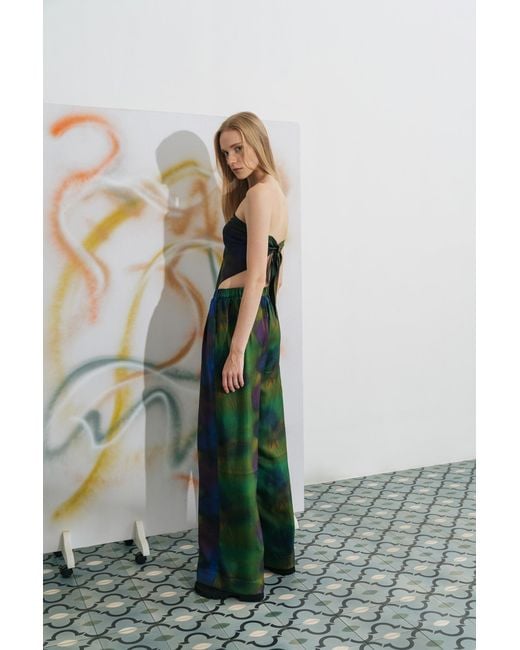 Lost Pattern Green Brooklyn Silk Wide Leg Pants