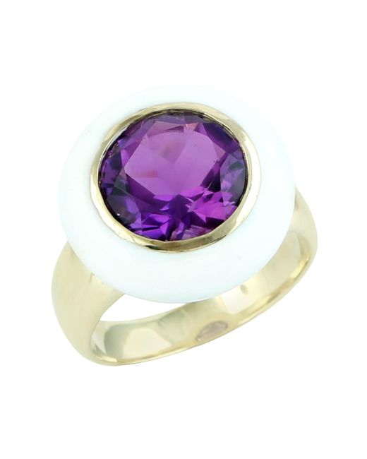 Artisan Purple 14K Enamel & Amethyst Halo Cocktail Ring