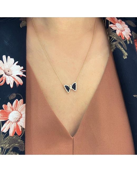 KAMARIA Metallic Mini Onyx Butterfly Necklace With Diamonds