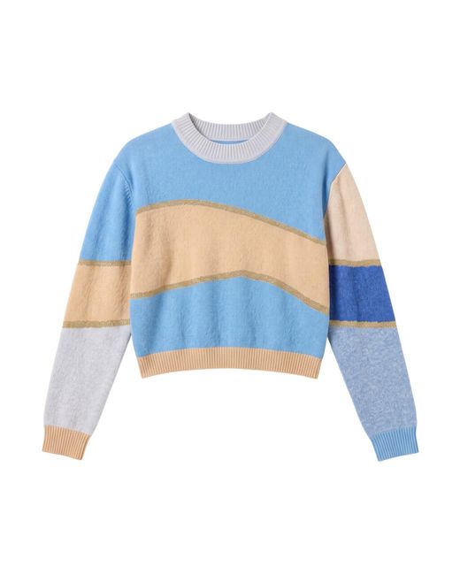 Brodie Cashmere Blue Abstract Scenic Crew Neck Cashmere Jumper