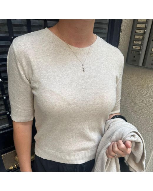 Nuvv Collection Natural Neutrals Short-Sleeve Wool & Cashmere Blend Sweater – Premium Italian Yarn