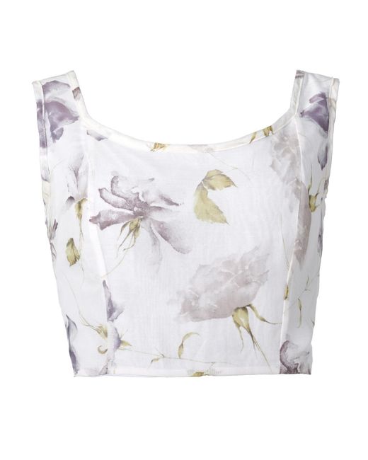 Italia A Collection White Neutrals Floral Scoop Top