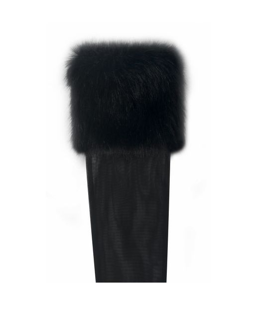 Miss Circle New York Black Eve Fur-Trimmed Mesh Opera-Length Gloves