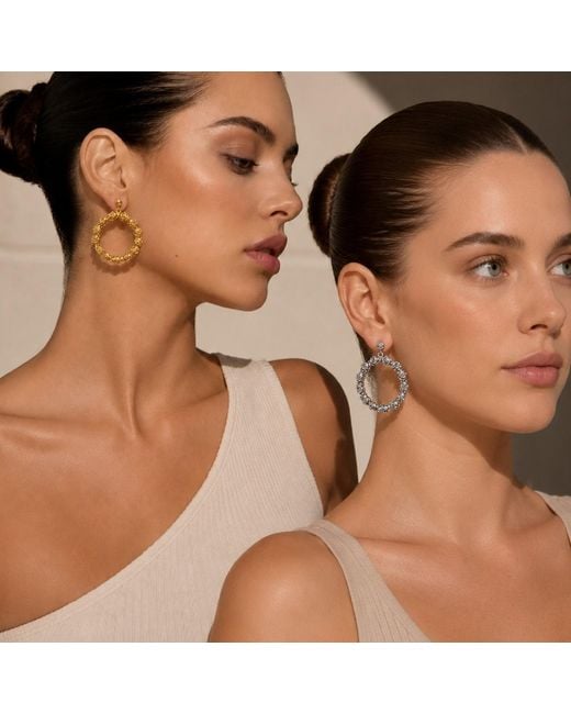 Unaloe Metallic Plated Rose Hoop Earrings – Floral Statement Drop Earrings – Handmade Italian Jewelry For