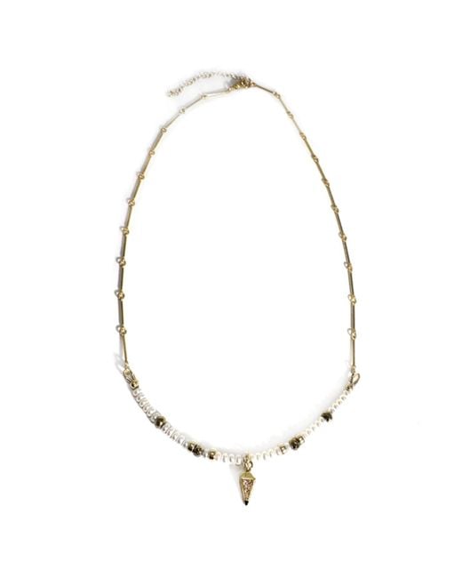 Rachel Nathan Metallic Pearl & Pyrite & Bar Chain With Art Deco Drop Necklace