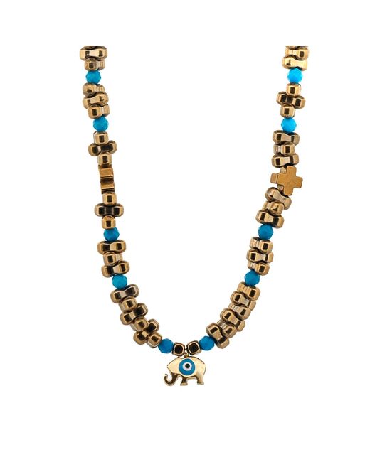 Ebru Jewelry Metallic Eye Of The Elephant Gold Necklace & Bracelet Set