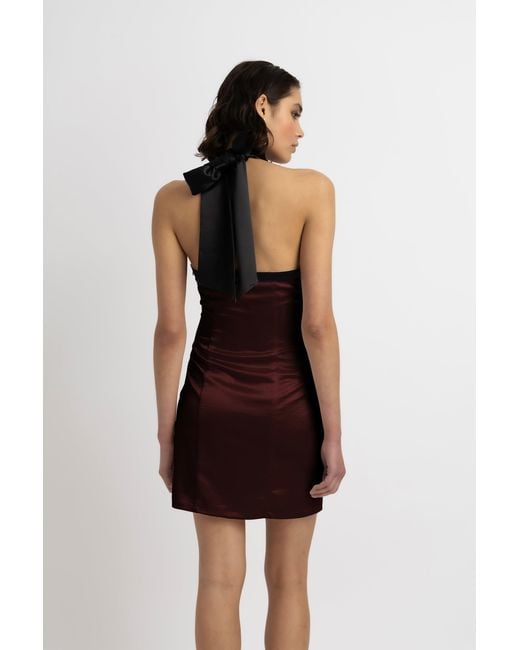 Amy Lynn Purple Rosella Satin Halterneck Mini Dress