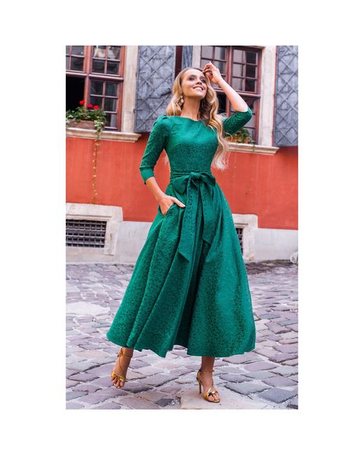 MATSOUR'I Green Jacquard Dress Alyzee