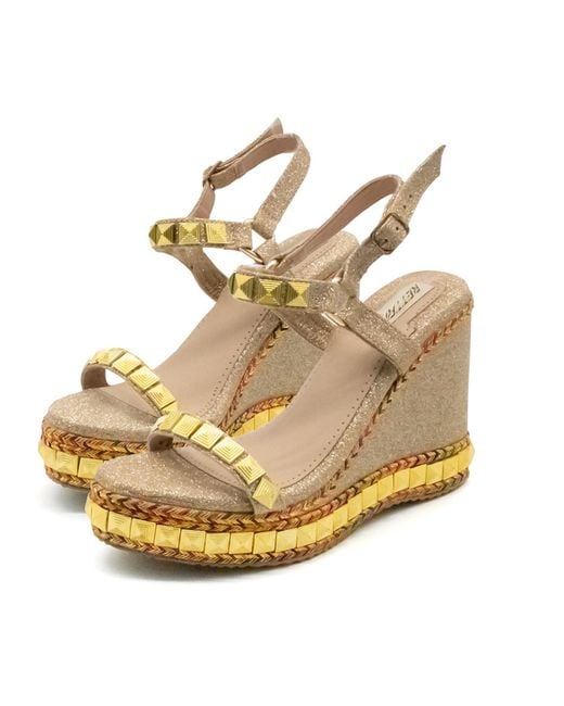 Rettrose Metallic Neutrals Rosalie Nude Hand Embellished Luxury Wedge Shoe