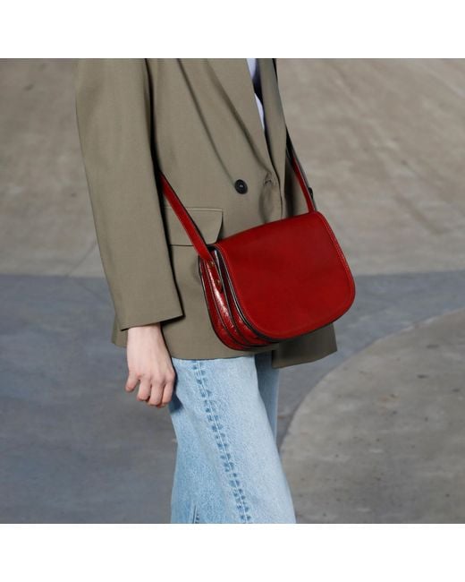Time Resistance Red Leather Saddle Bag For