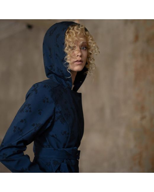 RainSisters Blue Coat With Floral Print In Black: Frost